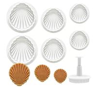 6 PCS Sea Shell Plunger Cutter Set Ocean Theme Fondant Mold & Cookie Cutters DIY Summer Embossing Tool for Biscuits, Sugar Cubes, Chocolate Cake, Cupcake Toppers, Marzipan, and Candy Decorating