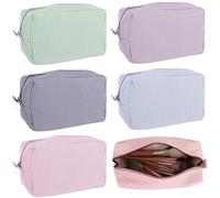 6 Pcs Seersucker Cosmetic Bags, Striped Toiletry Organizer Set with Zipper, Portable Storage for Skincare & Brushes, 8.7 x 3.5 x 5.9 in, Wedding Bridesmaid Gifts, Multicolor