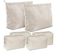 6 Pcs Seersucker Makeup Bags Bulk for Women, Cute Travel Cosmetic Bag Set, Stripe Toiletry Pouch Large Preppy Aesthetic Organizer Storage Pouch for Girls Wedding Bridesmaid Bride Favor Mom Gift