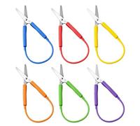 6 Pcs Self-Opening Safety Toddler Scissors,Squeeze Easy Grip Loop Scissor,Mini Loop Scissors 13.5cm,for Kids & Adults DIY Crafts (6 Colours)