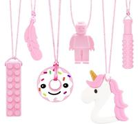 6 PCS Sensory Chew Necklace, Chew Toys Food Grade Silicone for Autistic Children, Teething, Anxiety, Biting Needs, ADHD, Oral Motor Chewy with Adjustable Buckle for Baby Boys Girls (Pink)