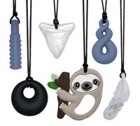 6 PCS Sensory Chew Necklace, Chew Toys Food Grade Silicone for Autistic Children, Teething, Anxiety, Biting Needs, ADHD, Oral Motor Chewy with Adjustable Buckle for Baby Boys Girls (Grey)