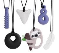 6 PCS Sensory Chew Necklace, Chew Toys Food Grade Silicone for Autistic Children, Teething, Anxiety, Biting Needs, ADHD, Oral Motor Chewy with Adjustable Buckle for Baby Boys Girls (Grey)