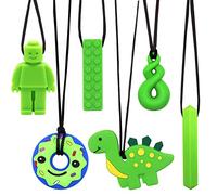 6 Pcs Sensory Chew Necklace for Autism, Teething, Anxiety, Biting Needs, Sore Gums Pain Relief, ADHD, Silicone Chewy Teether Oral Motor Chewing Pendant Toys with Adjustable Buckle for Girls Boys