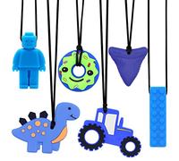 6 Pcs Sensory Chew Necklace for Autism, Teething, Anxiety, Biting Needs, Sore Gums Pain Relief, ADHD, Silicone Chewy Teether Oral Motor Chewing Pendant Toys with Adjustable Buckle for Girls Boys