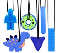 6 PCS Sensory Chew Necklace, Teether Chew Toys Safety Food Grade Silicone for Kids Toddlers ADHD, Autistic, Biting Needs, Oral Motor Teether Chew