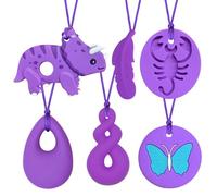 6 PCS Sensory Chew Necklace, Teether Chew Toys SafetyFood Grade Silicone for KidsToddlers ADHD,Autistic,BitingNeeds, Oral Motor Teether Chew Pendant Toy withAdjustable Buckle for Baby Boys(Purple)