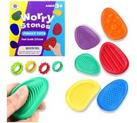 6 Pcs Sensory Stone + 4 Sensory Rings Set | Anxiety & Stress Relief Finger Toys for Autism + ADHD, Emotion Worry, Focus, Relax & Sensory Stimulation ,Classroom Fidget (6 Pcs Stone + 4 Pcs Rings)