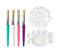 6 PCS Set Kids Paint Brushes with Paint Palette, Small Paint Brushes for Toddlers with Handle and Hog Bristles, Paintbrushes Easy Grip Handles Durable Kids Painting Set, Art Supplies for Beginners Sup
