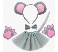 6 PCS Set Rat Costume, Mouse Ears, Mouse Outfit Including Headband Tie Tail Gloves Skirt Fancy Dress, Halloween Cosplay Game Party Decoration Rat Theme Makeup Costume Accessories