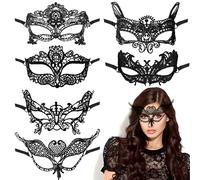 6 PCs Sexy Masquerade Mask for Women Black Lady Girl Lace Eye Face Mask Costume Vampire Mask for Halloween Christmas Masquerade Party