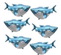 6 PCS Shark Balloon, Giant 42 Inch Aluminum Foil Shark Balloons Blue Cute Splash Shark Balloons for Birthday Party Shark Birthday Decorations for Shark Week Decor Ocean Under The Sea Party Supplies