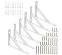 6 Pcs Shelf Brackets Heavy Duty, Wall Brackets for Shelves, 90 Degree Wall Mounted Triangle Shelving Bracket for Living Room Bedroom Gypsum Board(White 150x95 mm/6x3.7 inch)