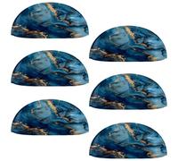 6 Pcs Shell Cup Handles, Blue Marble Drawer Pull Handles, Semi Circle Kitchen Cupboard Door Handles and Knobs, Furniture Cabinet Dresser Knobs Handles with Screws