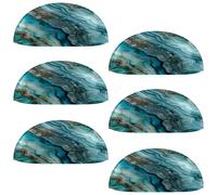 6 Pcs Shell Cup Handles, Teal Agate Marble Drawer Pull Handles, Semi Circle Kitchen Cupboard Door Handles and Knobs, Furniture Cabinet Dresser Knobs Handles with Screws