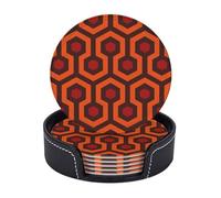 6 Pcs Shining Overlook Print Leather round Coasters with Holder for Coffee Bar Kitchen Table Decor