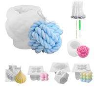 6 PCS Silicone Candle Molds, DIY Candle Making Kit 6 Styles, 3D Silicone Mold Set with 100 Wicks & Wooden Wick Holders, Decorative Candle Making Supplies for Wax, Scented Candles, Home Craft Projects