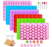 6 Pcs Silicone Candy Moulds with 5 Droppers, DIY Gummy Bear Moulds Jelly Moulds for Kids, Non-Stick Chocolate Moulds Ice Cube Trays Dinosaur Heart Donut Shapes