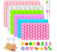 6 Pcs Silicone Chocolate Moulds with 4 Droppers, Mini Bear Dinosaur Heart Donut Gummy Moulds for Kids, BPA-Free Non-Stick Jelly Candy Making Moulds, DIY Baking Supplies & Ice Cube Trays