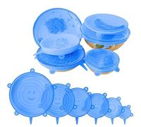 6 PCS Silicone Lids Food Covers, 6 Different Sizes Reusable Lids for Cups Bowls, Silicone Stretch Lid Microwave Freezer Can, 100% Safe Food Grade Round Shaped Tin Cover (Blue)