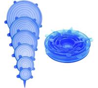 6 PCS Silicone Lids Food Covers, 6 Different Sizes Reusable Lids for Cups Bowls, Silicone Stretch Lids Microwave Freezer Can, 100% Safe Food Grade Silicone Round Shaped Tin Cover Lids (Blue)