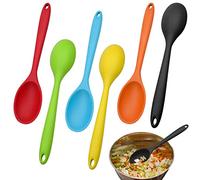 6 PCS Silicone Spoons, Large Heat Resistant Cooking Spoons Nonstick Kitchen Spoon for Cooking Utensils Stirring Scooping Mixing, Food Grade Serving Soup Spoon (Black, Red, Green, Blue, Yellow, Orange)