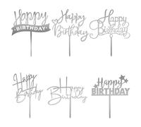 6 Pcs Silver Cake Topper Silver Happy Birthday Sign for Cake Decorations Acrylic Cake Toppers Happy Birthday Letters for Cake Personalized Silver Cupcake Toppers Silver Cake Inserts Cake Decor Supplie