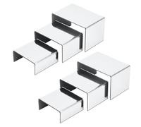 6 Pcs Silver Mirror Acrylic Display Risers,3 Sizes Multi Tiered Tabletop Shelf,U Shape Display Riser Stand,Sturdy Rectangular Organizer for Figures Jewellery Perfumes Cupcakes Glasses Shoes Display
