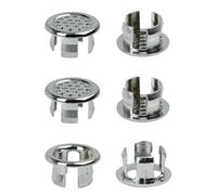 6 Pcs Sink Overflow Ring Set - 4 Mesh Rings + 2 Hollow Rings, Chrome Silver ABS Plastic Overflow Cover Caps for Bathroom Kitchen Washing Vanity Basin, Decorative & Non-Clogging Drain Inserts