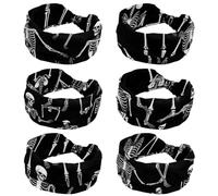 6 Pcs Skeletons and Bones 2_1 Headbands Hair Accessories - Wide Knotted Bow Headband, Turban Headwraps for Women and Girls