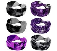 6 Pcs Skeletons Purple Women's Headbands Elastic Head Band Yoga Workout Head Non-Slip Sweat Soft Headbands Simple Versatile Hair Accessory Hairbands