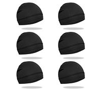 6 Pcs Skull Cap Sweat Wicking Helmet Liner Breathable Cycling Beanie Running Sports Hat Cooling Head Wraps for Men, Black Pack