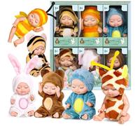6 Pcs Sleeping Rebirth Dolls with Clothes,Sleeping Rebirth Dolls, Mini Silicone Baby Dolls Realistic Mini Baby Dolls Washable Mini Reborn Cute Baby Dolls for Girls Boys Toddlers Kids (Animal Series)