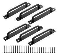 6 Pcs Sliding Door Handles, Black Pull Push Barn Door Handless, Gate Handles for Wooden Gates Garden Barn Garage Shed Doors Bathroom Kitchen Cupboard Cabinet Handle with Metal Plates(8.3 inch)