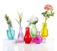 6 Pcs Small Colourful Glass Flower Vases, Glass Mini Bud Sweet Coloured Pea Vases in Bulk for Rustic Home Wedding Centerpieces Dining Table Room Decorations