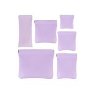 6 Pcs Small Makeup Bag for Purse, Snap Closure Organizer Pouch, Portable No Zipper Self-Closing for Travel Storage Bag Mini Pu Leather Pouches for Cosmetics Headphones Jewelry (Purple)