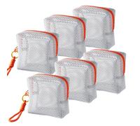 6 Pcs Small Mesh Zipper Pouch, Square Transparent Mini Pouch Cosmetic Bags Bulk for Makeup, Toiletries & Small Items, Portable Storage Organizer for Women Men Daily Travel Office (Blue-Grey)
