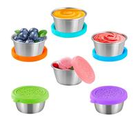 6 Pcs Small Salad Dressing Pots with Silicone Lids, Stainless Steel Dipping Sauce Storage Containers, Leakproof Mini Condiment To Go, Reusable Spices Cups for Ice Cream, Dips, Snack, Lunch Bento Box
