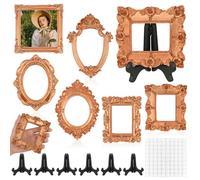 6 Pcs Small Vintage Picture Frames - Gold Vintage Resin Picture Frames 3×4" Baroque Oval Rectangle Antique Photo Frame with 6 Frame Stand 100 Adhesive Dots for DIYCrafts Home Jewelry Photography Props
