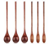 6 Pcs Small Wooden Spoons for Coffee, Long Handle Small Wooden Stir Spoon, Wooden Teaspoon, Mini Stirring Spoon, Honey Spoons, Tiny Mixing Spoon for Soup Honey Powder Dessert Kitchen Stirring