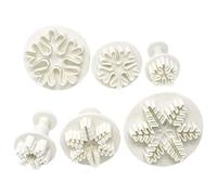 6 PCS Snowflake Molds, Spring Handles Design Christmas Snowflake Mould Safe to Use and Easy to Clean Fondant Cake Plunger Cutters Molds Birthday Parties (Assorted Color)