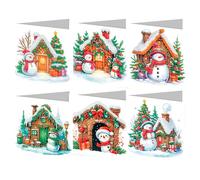 6 Pcs Snowman Diamond Dots Christmas Cards 5D DIY Kits Christmas House Diamond Art Painting Greeting Cards with Envelopes Special Shaped Beads Paint by Number Art Crafts for Family Friends Holiday