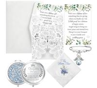 6 Pcs Something Blue Bride Gifts Something Blue Angel Memory Bouquet Charm | Guardian Angel Charm, Wedding Handkerchief, Compact Mirror, Wedding Invitation with Envelope,Card,Memorial Gift from Parents