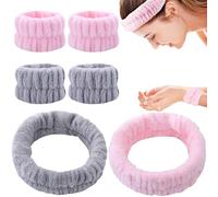 6 Pcs Spa Headband Wrist Washband Set, Face Wash Wristband Soft Elastic Headband and Wrist Bands Facial Skincare Headband Washing Band for Women Girls Makeup Bath Shower (Pink, Gray)