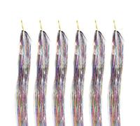 6 Pcs Sparkle Shiny Hair Tinsel Extensions for Women, Dazzles, Hippie for Braiding Headdress, Braiding Tools, Long, 120cm
