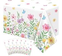 6 Pcs Spring Floral Tablecloth Blooming Flower Tablecloth Wildflower Table Cloth Butterfly Table Cover Easter Picnic Spring Party Decorations Tea Party Supplies Wild Flower Birthday Decor 86 x 51 Inch