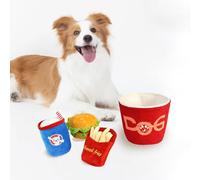 6 Pcs Squeaky Dog Toys Fast Food Design Chew Toys Dog Plush Pet Toys Set: Hide Treat Bucket, Chicken Hamburg, Fries, Burgers, Cola, Hot dog Interactive Stuffed Dog Toys for Large Medium Small Dog