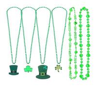 6 Pcs St Patricks Day Accessories,St.Patrick'S Shamrock Beads Necklace,Irish Patrick Costume Women Green Clover Necklaces Bead Accessory Set for Party Elegant Crafts Plastic Jewellery Decor Favor