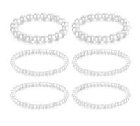 6 pcs Stacking Pearl Bracelets Pearl Ankle Bracelet Set White Bead Bracelets For Womens Bridal Wedding Elastic Bracelet Stackable Faux Pearls Stretch For Bridesmaids Bridal Lady Prom Party Gift