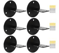 6 pcs Stainless Steel Black Handrail Bracket - Heavy Duty Flat Wall Mount for Square Wood Railing, Staircase Support with Screws - Upright Stair Handrail Brackets for Indoor/Outdoor Use (Black)